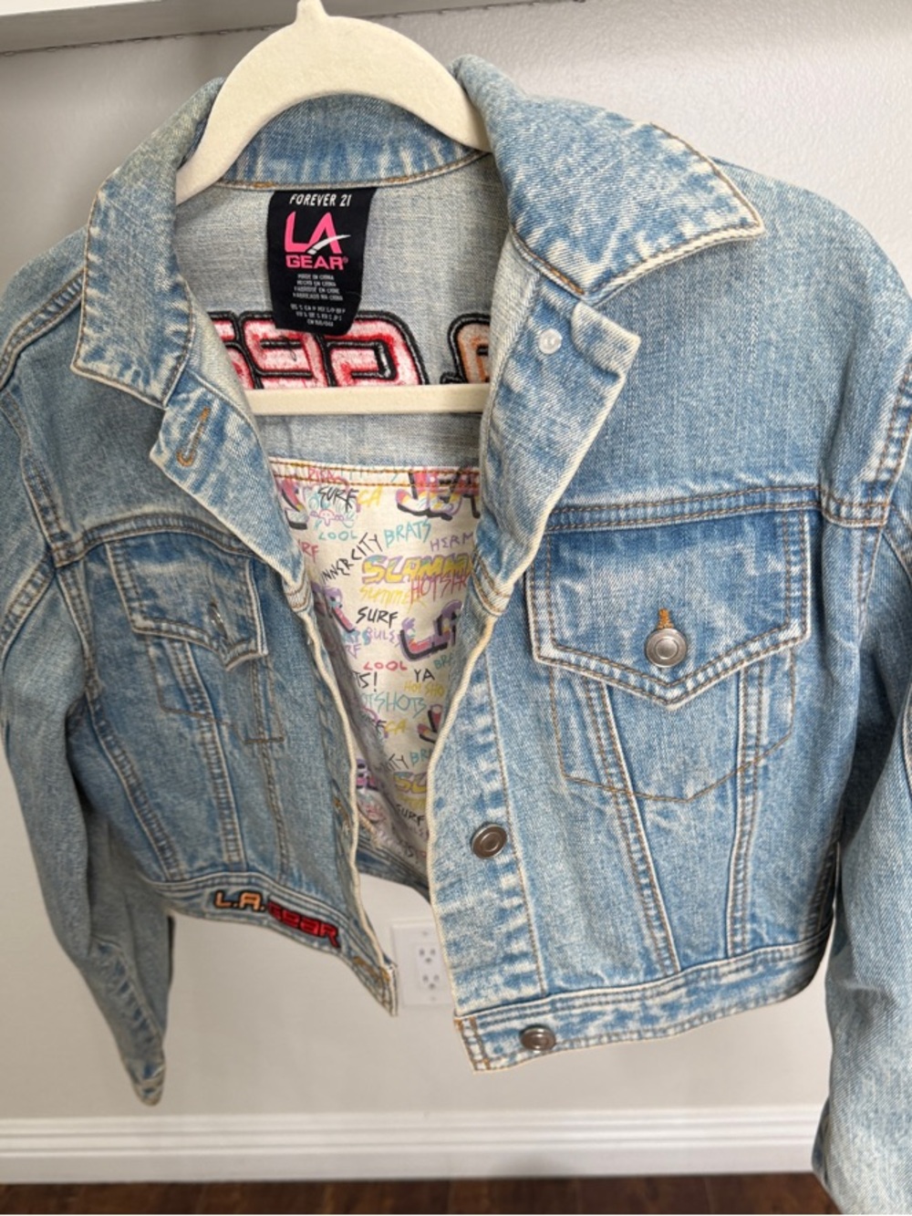 Forever 21 Light Blue Cropped LA Gear Denim Jacket